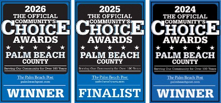 Community’s Choice Awards badges showing Murray Orthodontics as 2026 winner, 2025 finalist, and 2024 winner in Palm Beach County