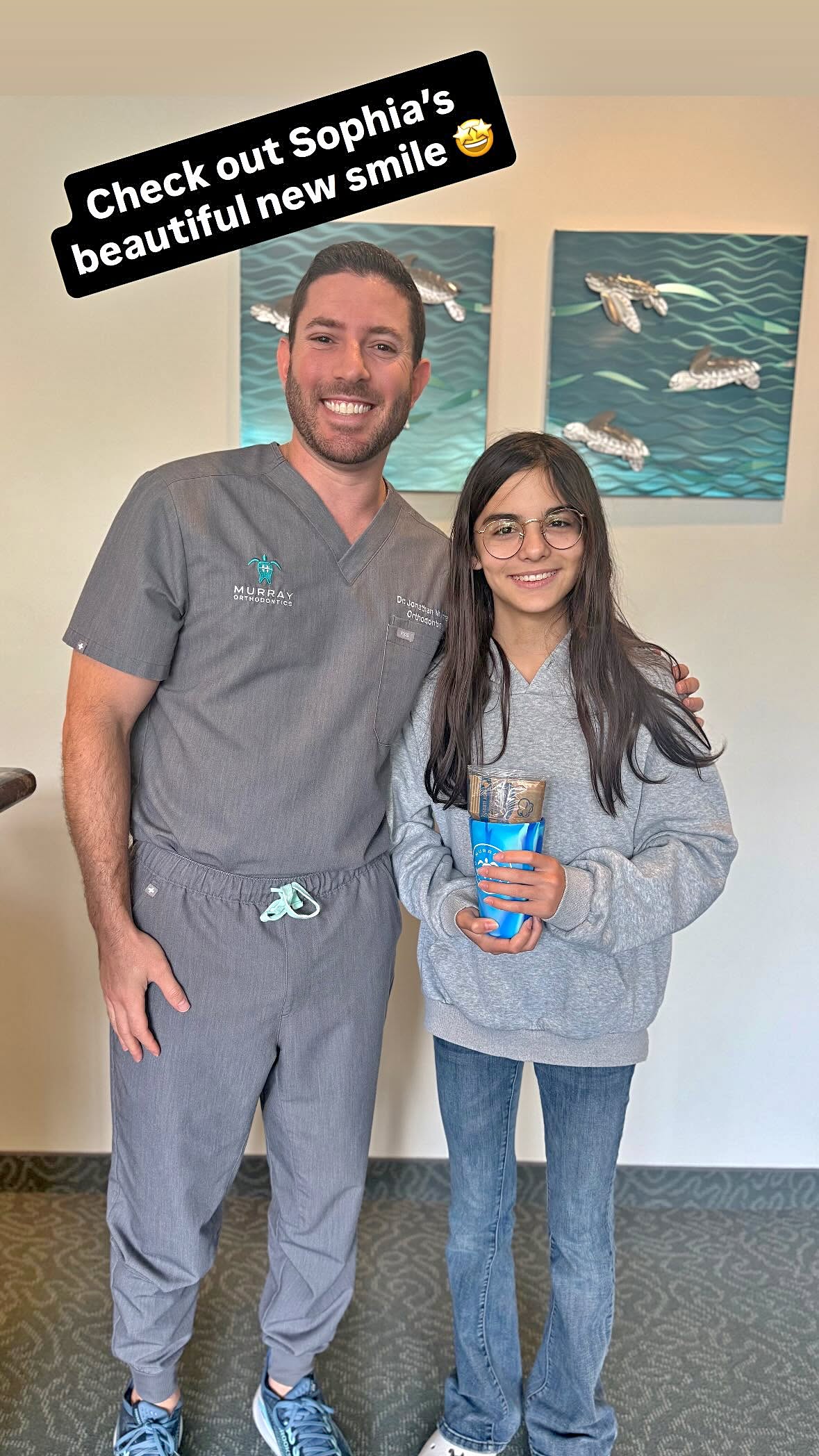 Dr. Jonathan Murray with a smiling teen patient and her new smile after orthodontic treatment at Murray Orthodontics in Palm Beach Gardens